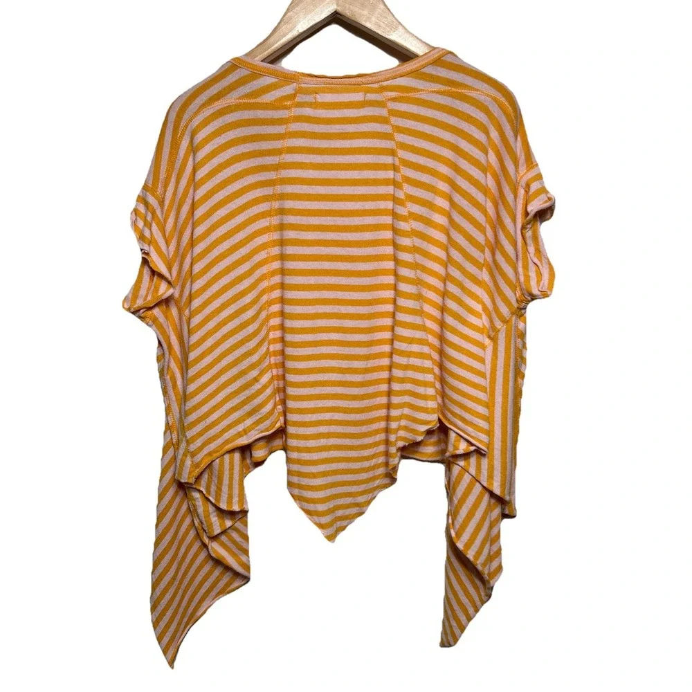 Free People Angel Cotton Handkerchief-Hem Tee Orange Stripe‎ Women's Size Small